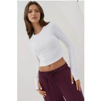 Elastisches Langarm-Crop-Top mit Rundhals