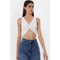 Geripptes Twist-Front Crop-Top