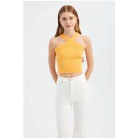 Geripptes Cross-Front Halter-Top