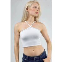 Geripptes Halterneck Crop Top