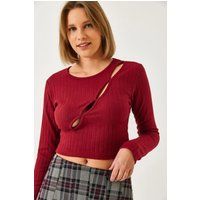 Geripptes langärmliges Crop Top mit Ausschnitt