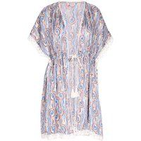 Gemusterter Chiffon-Kimono mit Spitze