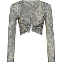 Langärmeliges Crop-Top mit Python-Muster
