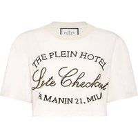 Kurzes T-Shirt mit Strass-Schriftzug