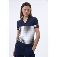 Gestreiftes Zopfstrick-Polo-Shirt