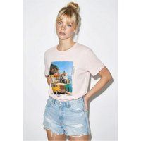Grafik-T-Shirt mit Vintage-Küstenstädtchen
