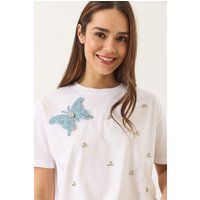 T-Shirt mit Schmetterlings-Applikation