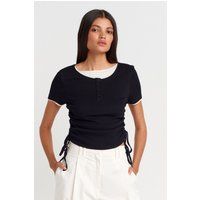 Lagenlook Henley-Shirt mit Seitenschnürung