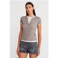 Slim-Fit Henley-Shirt mit Lagenoptik