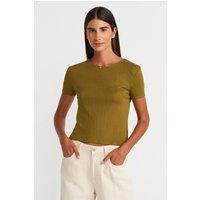 Geripptes Pointelle Crop-T-Shirt