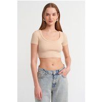 Geripptes Crop-Top mit U-Ausschnitt