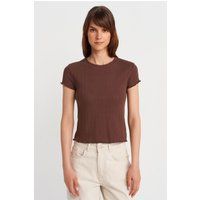 Geripptes Baumwollshirt mit Wellensaum