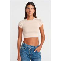 Geripptes Kurzarm-Crop-Top