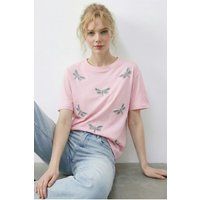 Besticktes T-Shirt mit Libellen-Motiv