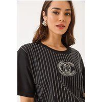 Verziertes T-Shirt mit Strassstreifen