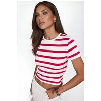 Gestreiftes Rundhals-Crop-Shirt