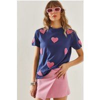 T-Shirt mit strukturierten Herz-Applikationen