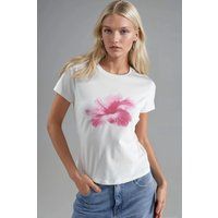 Weißes T-Shirt mit Hibiskus-Grafikdruck