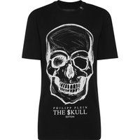 Baumwoll-T-Shirt mit handgezeichnetem Totenkopf