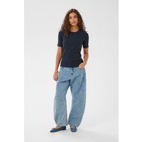 Geripptes Slim-Fit Kurzarm-T-Shirt