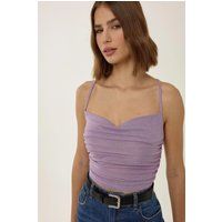 Gerafftes Glitzerstrick-Crop-Top