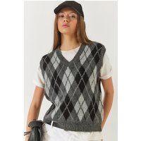Strickweste mit Argyle-Muster und V-Ausschnitt