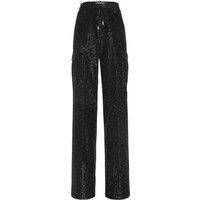 Beflockte Seiden-Cargohose mit Leopardenmuster