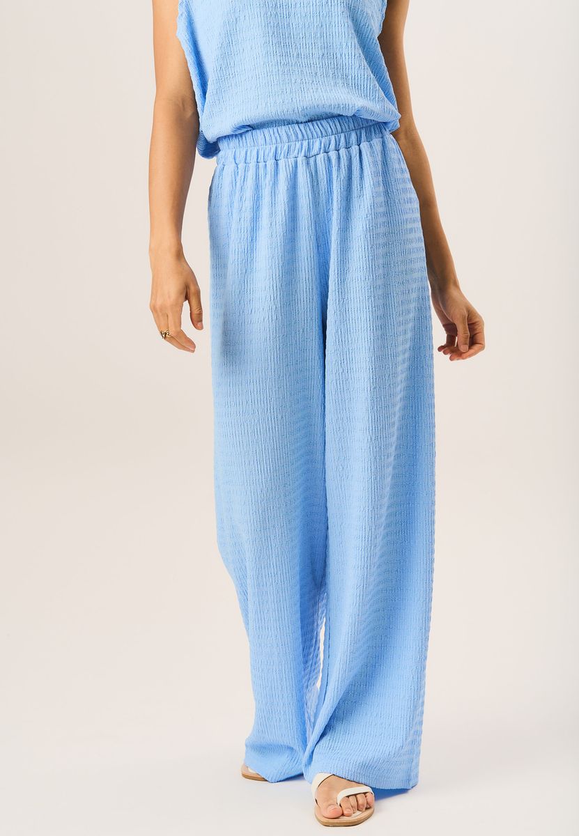 Texturierte High-Waist Hose weites Bein