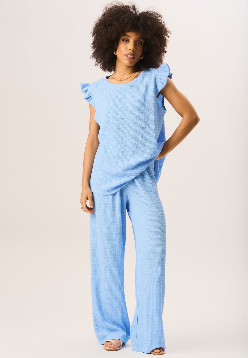 Texturierte High-Waist Hose weites Bein