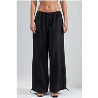 Strukturierte Weitbein-Hose mit Kordelzug