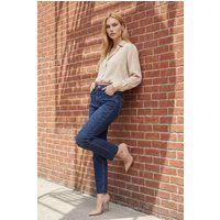 Hochtaillierte Slim-Fit-Jeans mit offenem Saum