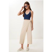 Hochtaillierte Wickelhose mit weitem Bein