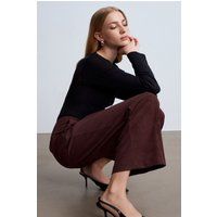 Weite Kunstwildlederhose mit hoher Taille