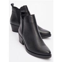 Lederstiefeletten mit strukturiertem Blockabsatz