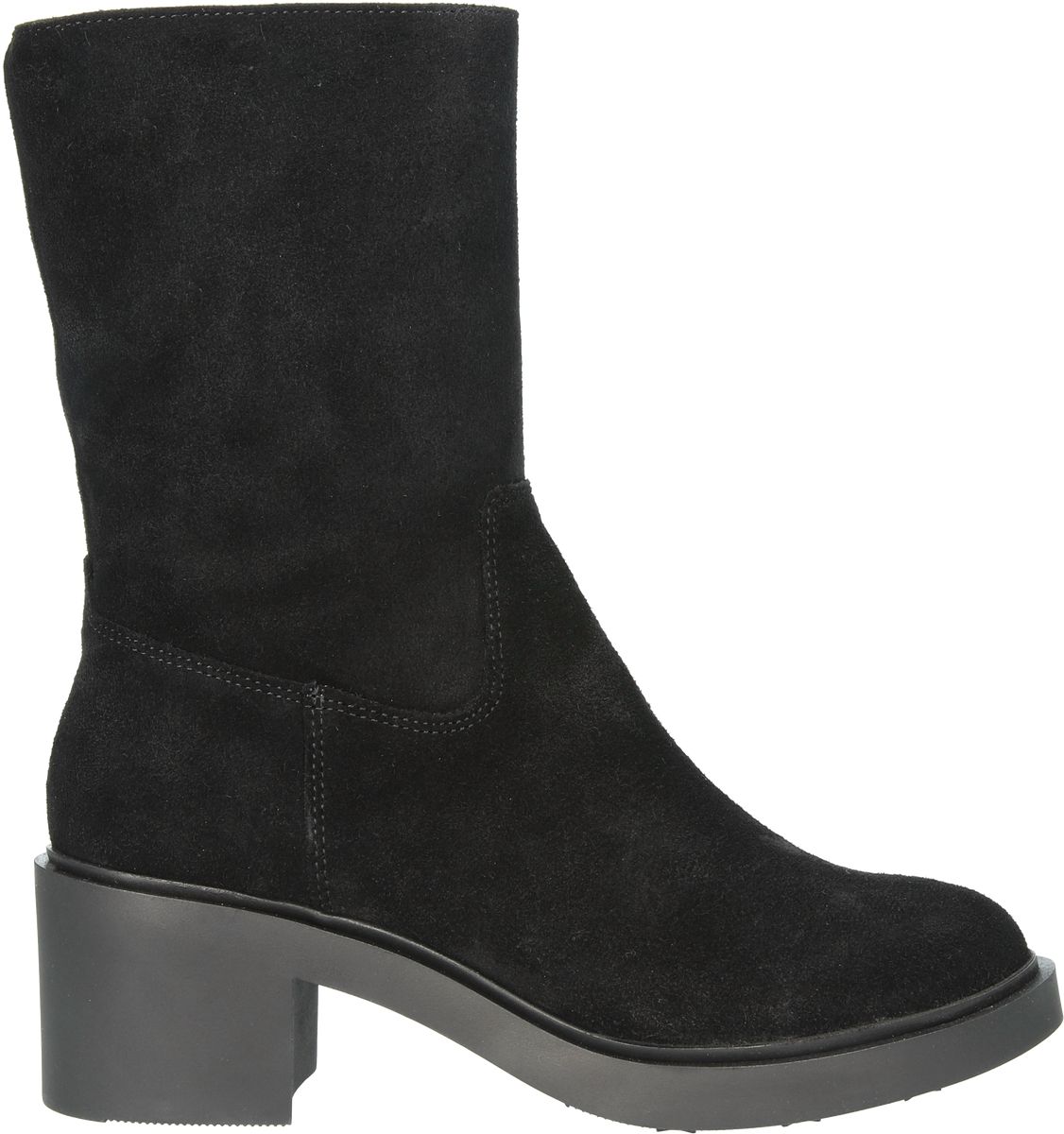 Mittelhohe Wildlederstiefel mit Blockabsatz