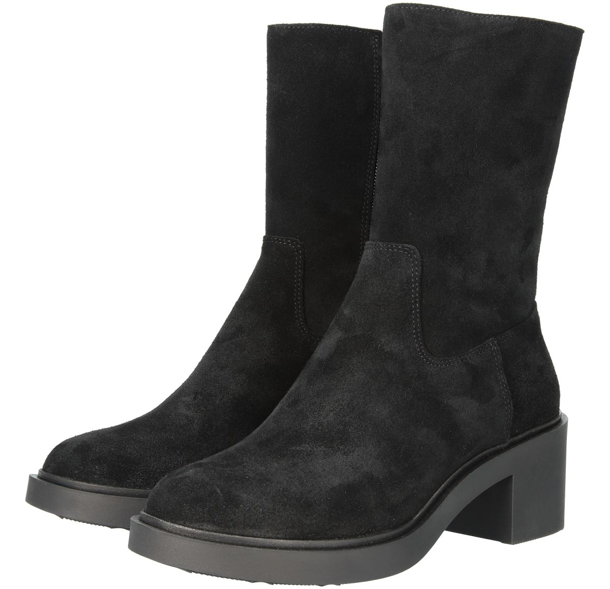 Mittelhohe Wildlederstiefel mit Blockabsatz