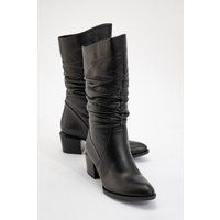 Elegante geraffte wadenhohe Lederstiefel