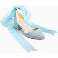 Spitze Blockabsatz-Pumps mit Bändern