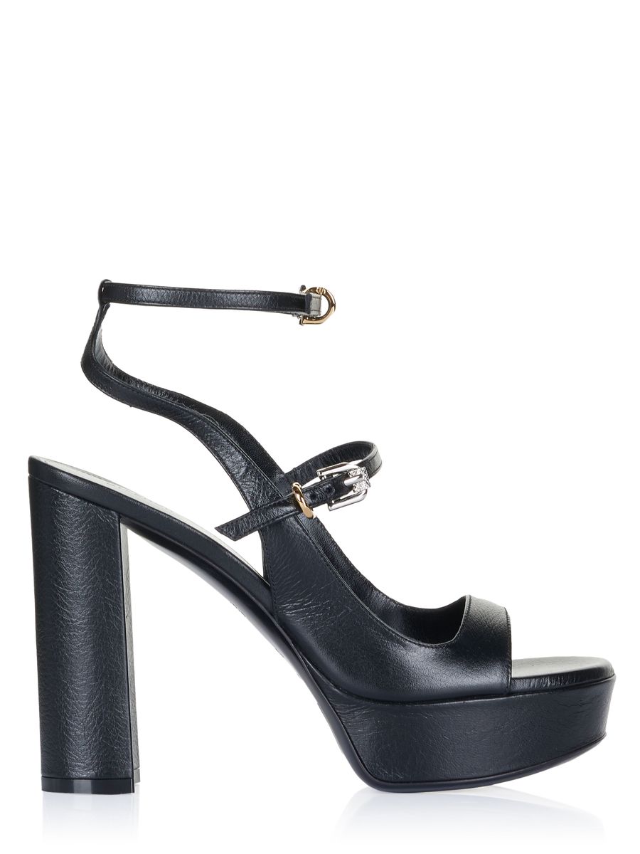 Plateau-Sandalen aus Leder mit Kristallbesatz
