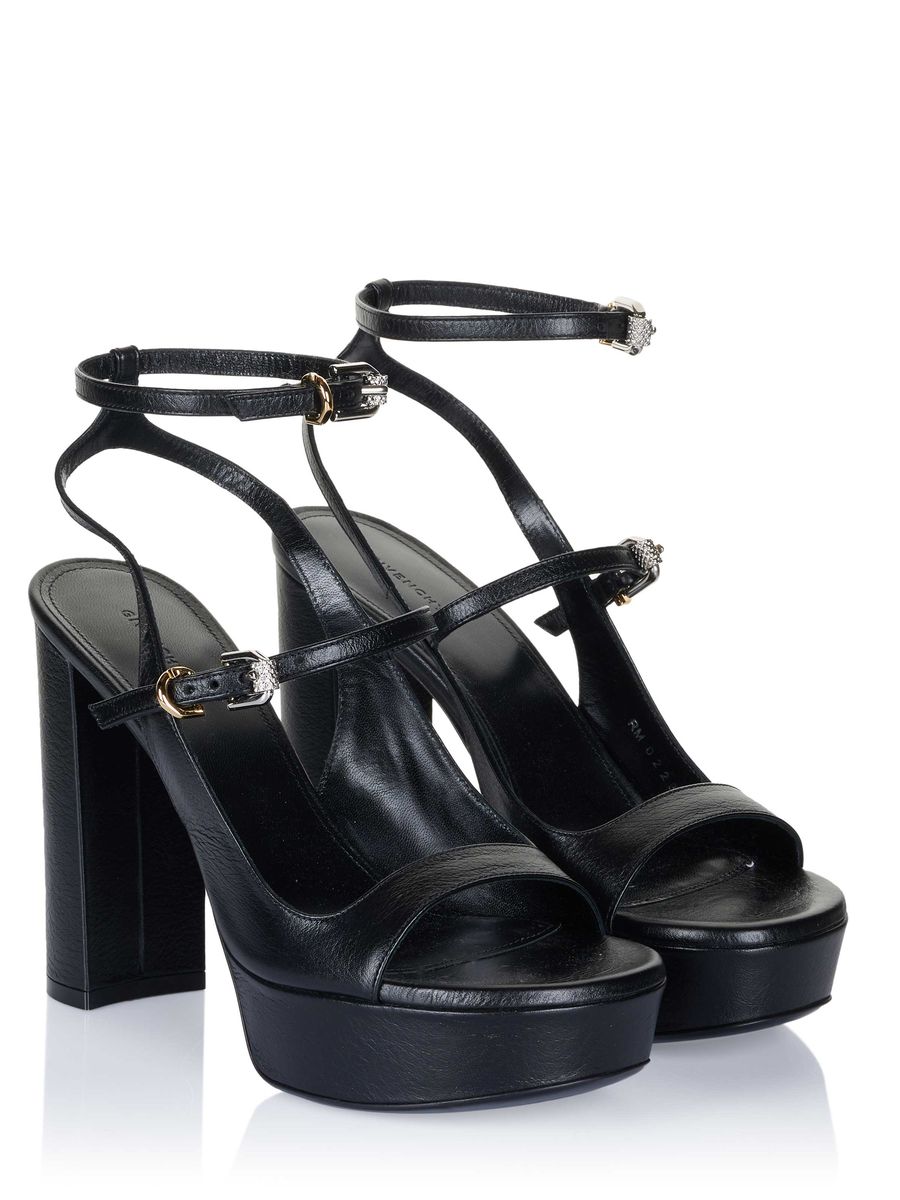 Plateau-Sandalen aus Leder mit Kristallbesatz