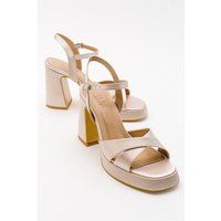 Satin-Plateausandalen mit ausgestelltem Absatz