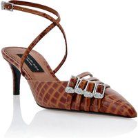 Slingback-Pumps mit Krokoprägung und Schmuckschnallen
