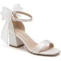 Sandalen mit Perlen-Schleife und Blockabsatz
