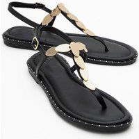 Verzierte T-Steg-Sandalen mit Blatt-Details