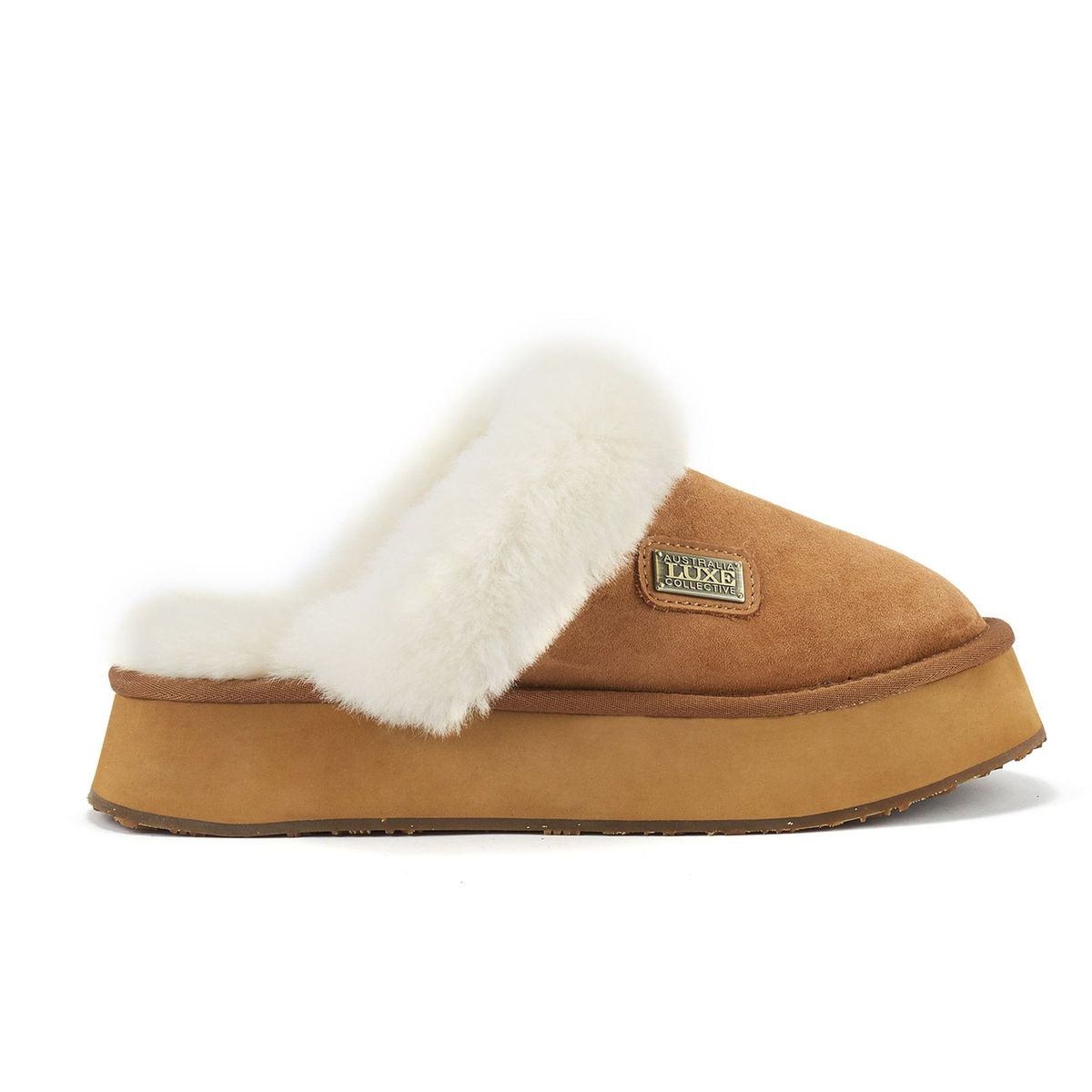 Plateau-Slipper mit Lammfell