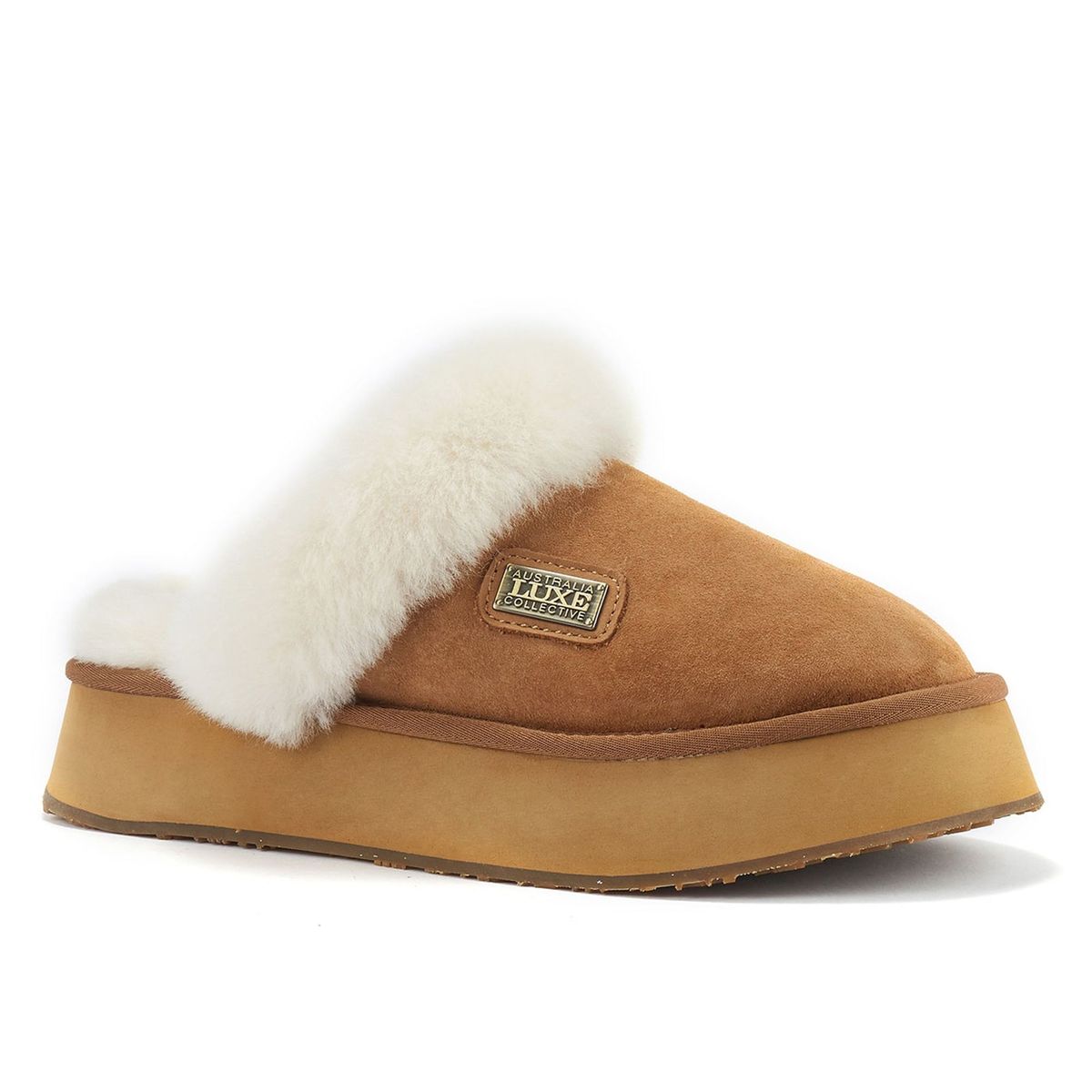 Plateau-Slipper mit Lammfell