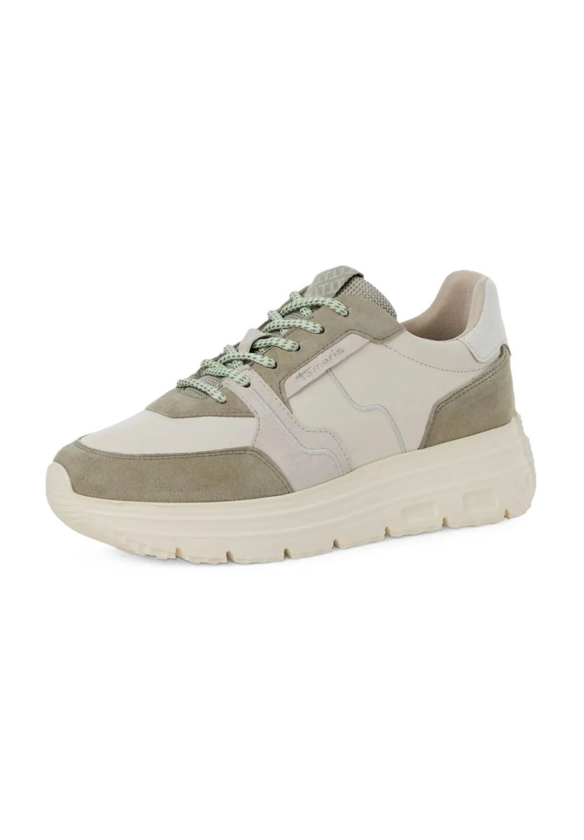 Mehrfarbige Plateau-Sneaker im Materialmix
