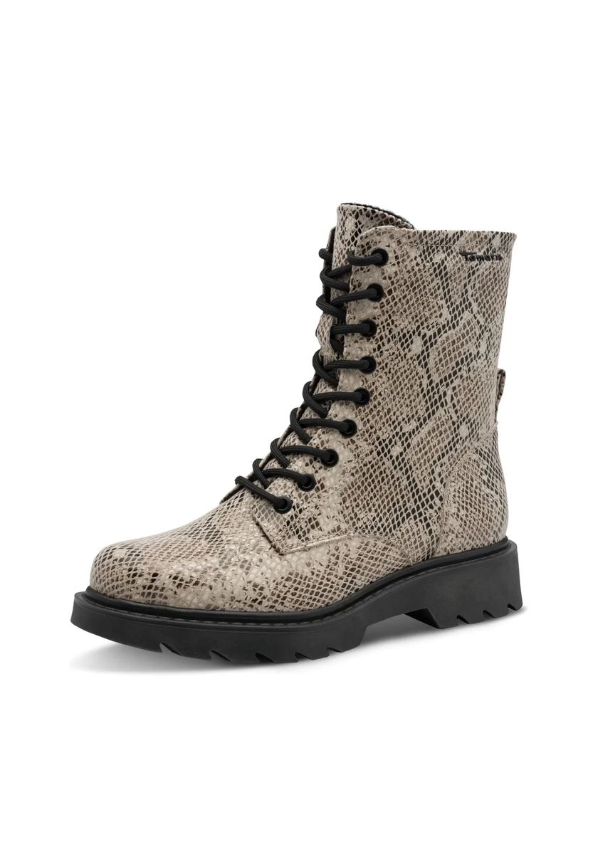 Schnürstiefeletten mit Schlangen-Print