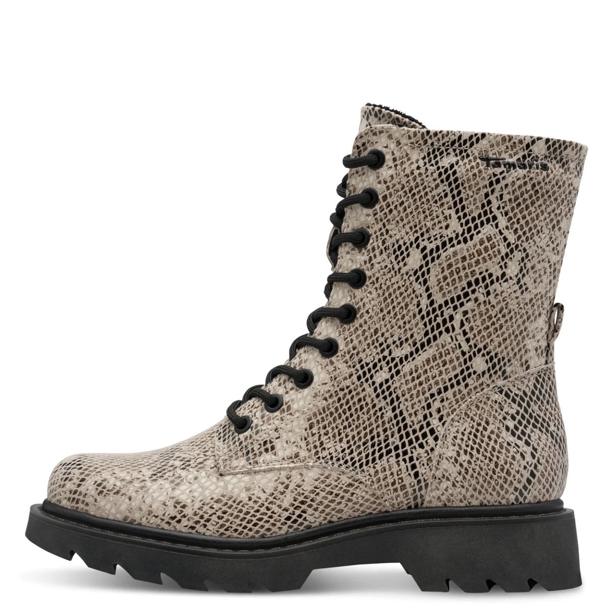 Schnürstiefeletten mit Schlangen-Print