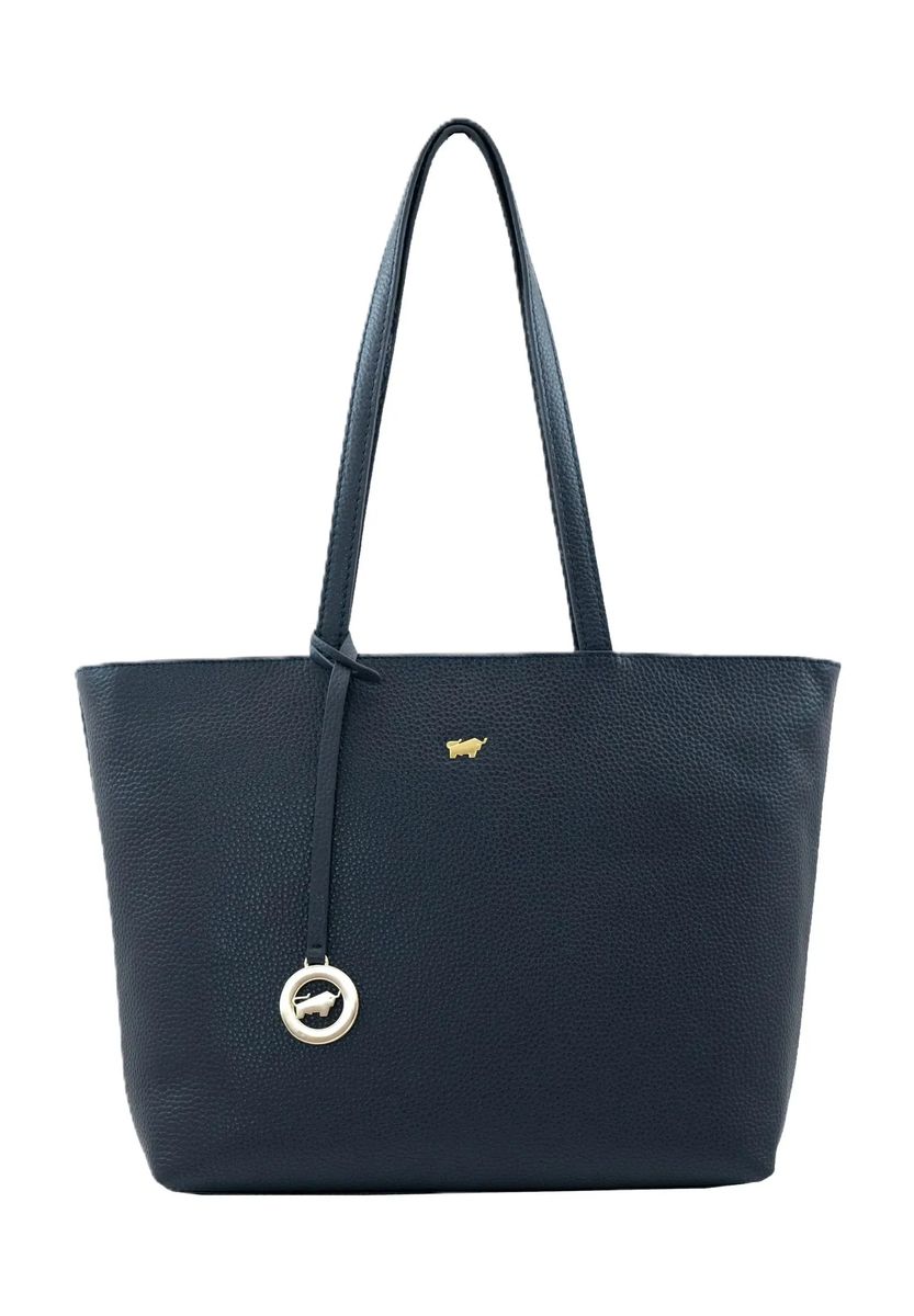 Genarbter Leder-Shopper mit Logo-Anhänger